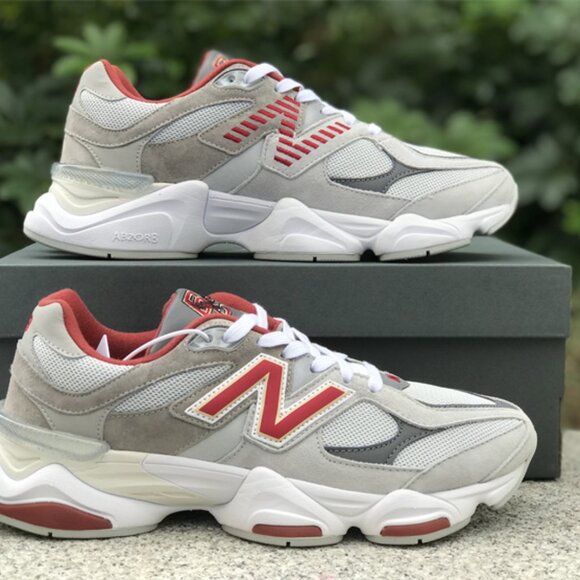 New Balance 9060 with Grey and Red Womens Sneakers - Picture 1 of 14